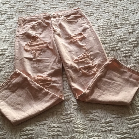 NWOT Free People Destroyed Boyfriend Jeans in Pink - Picture 5 of 8